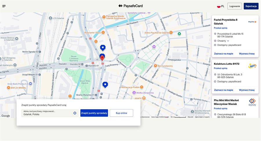 Na stronie PaysafeCard wyszukasz stacjonarne punkty ze sprzedażą kuponów
